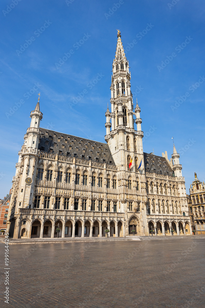 Fototapeta premium Grand Place or Grote Markt and Town Hall or Hotel de Ville, Brussels