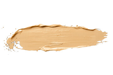 Beige cosmetic foundation smear creating a textured brushstroke. Liquid makeup swatch for skin tone and beauty product design on transparent background