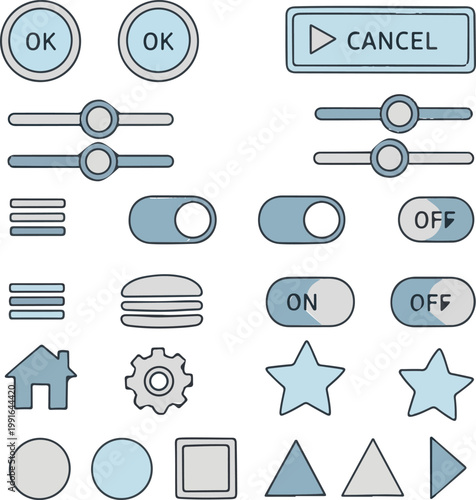 A comprehensive collection of hand-drawn user interface elements and web design icons, perfect for application development and modern digital projects.