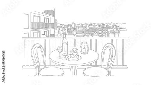A romantic dinner on a balcony overlooking the city.