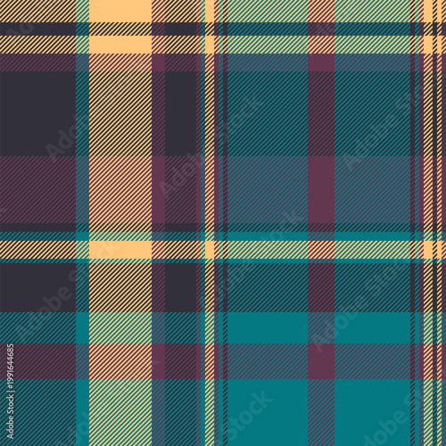 Tweed plaid texture tartan, ireland check textile seamless. List background pattern vector fabric in cyan and dark colors.