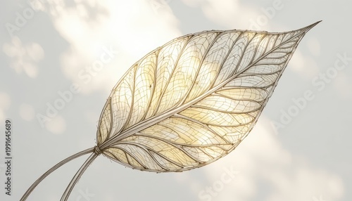 Translucent Leaf With Intricate Veins Illuminated By Soft Sunlight Against A Light Background