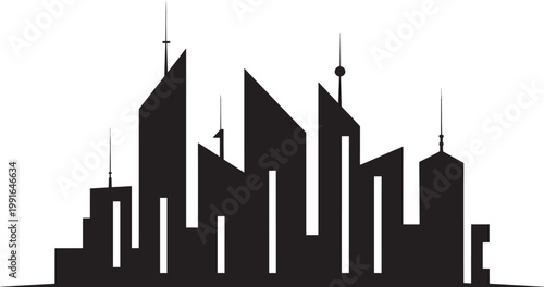 Cityscape Silhouette Illustration of Modern Skyscrapers with Sharp Angles with urban