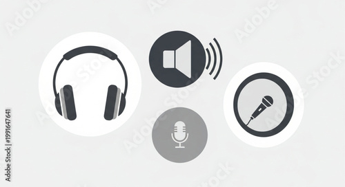 Headphones Microphone and Sound Icons Representing Audio Recording.