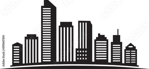 Monochromatic vector illustration of a city skyline with various modern skyscrapers with city