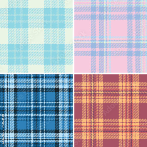 Seasonal plaid collection created for New Year sales. Festive tartan visuals reinforce holiday mood. Vector scalability supports campaigns.