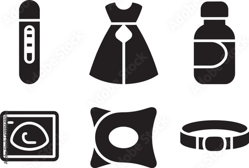 Pregnancy test with medicine bottle, web design, and app icon in outline style with white