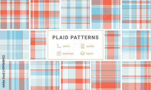 Seasonal plaid pattern pack prepared for printable products. Suitable for planners, menus, and downloads. Seamless vectors maintain alignment.