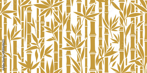 Golden Bamboo Forest Pattern with Leaves.
