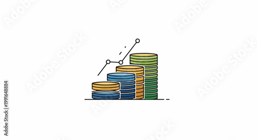 Stacked coins with an upward trending line graph
