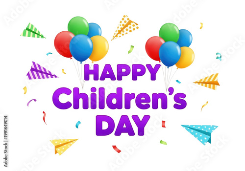 Happy children's day celebration with colorful balloons isolated on transparent background, PNG