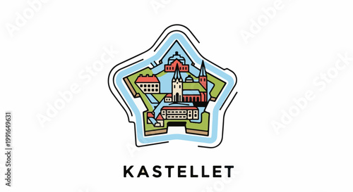 Star-shaped fort with buildings and water canals