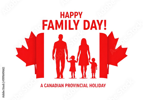Family day celebration with a canadian family isolated on transparent background, PNG