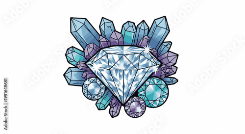 Sparkling diamonds and colorful crystals radiate brilliance