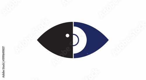 Split eye logo with black and blue halves, white pupil