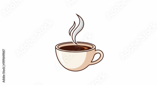 Steaming cup of dark, rich coffee with a creamy white ceramic mug