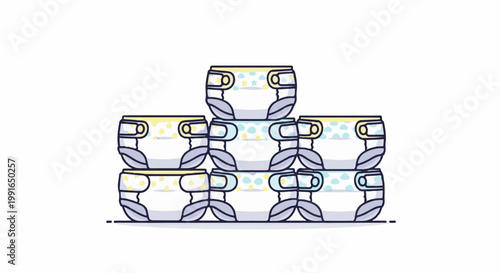 Stack of baby diapers with playful star and cloud patterns