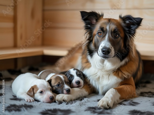 Mother Dog with Newborn Puppies