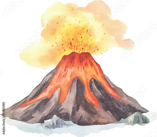 Erupting Volcano Mountain with Lava Flow 2.