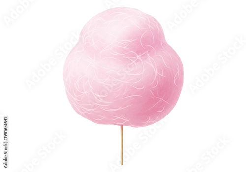 A pink cotton candy on a stick isolated on transparent background, PNG