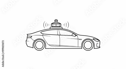 Sleek, modern car silhouette with a sensor array on top for autonomous operation