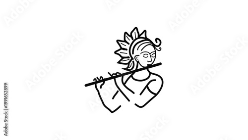 lord krishna playing bansuri flute, black vector silhouette