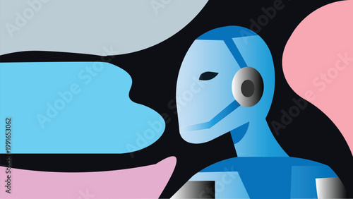 Abstract futuristic artificial intelligence robot profile with pastel shapes concept vector illustration