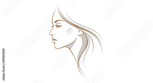 Minimalist illustration of a womans face in profile view with flowing hair

