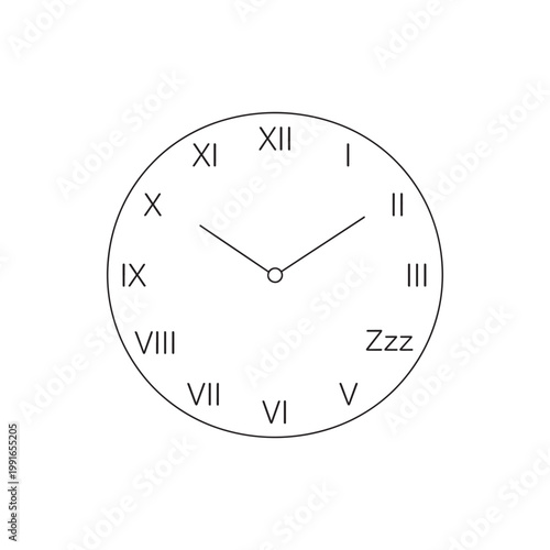 Minimalist Roman Numeral Clock Logo With ZZZ Sleep Symbol For Bedtime Apps.