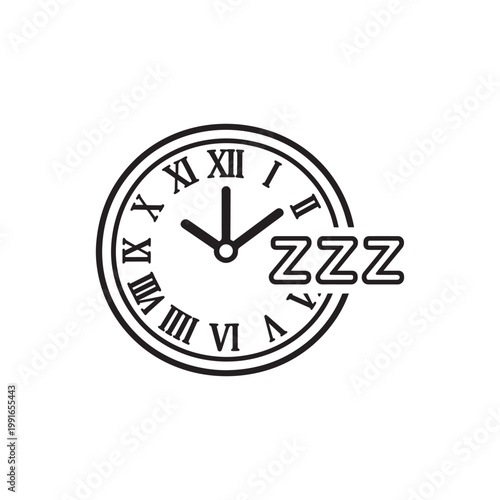 Minimalist Roman Numeral Clock Logo With ZZZ Sleep Symbol For Bedtime Apps.