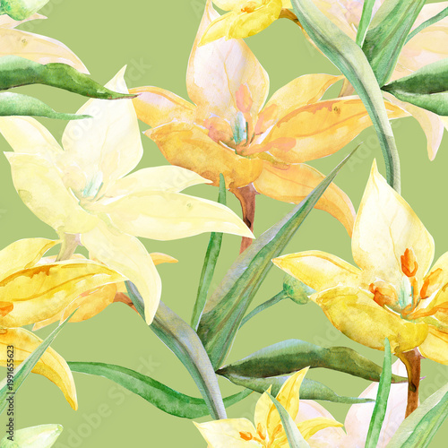 Spring mountain wildflowers. Seamless pattern.