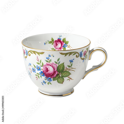 Elegant floral designed porcelain teacup for hot beverages or tea time moments