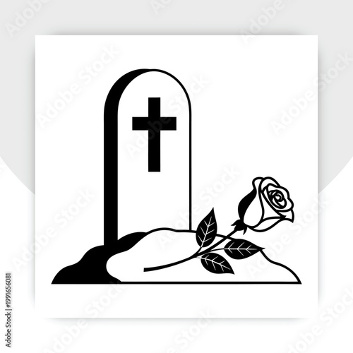 Illustration of Grief Process Man Kneeling at Grave with Rose Remembrance Death Loss,