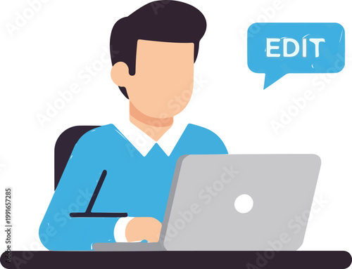 Young professional man working on a laptop computer while focusing intently on his creative digital editing tasks at his desk