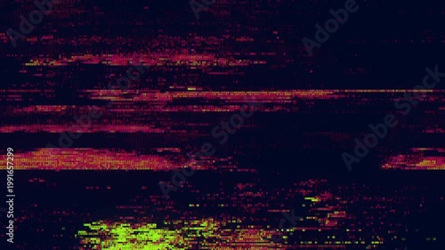 Abstract Digital Glitch Art Background with Vibrant Neon Green Scanlines and Pixel Corruption. perfect for creating a cyberpunk, retro-tech, sci fi aesthetic in video overlays, social media graphics.