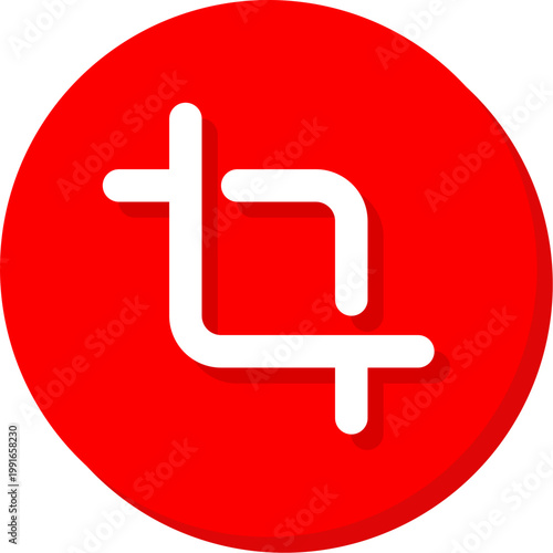 White photography crop symbol on red round button for image resizing and editing