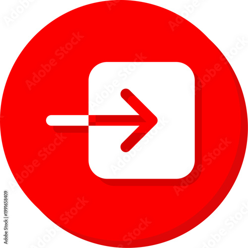 White arrow entering door symbol on red circle for login and access functions