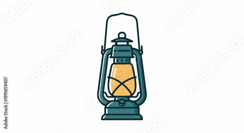 Stylized antique kerosene lantern, teal and yellow