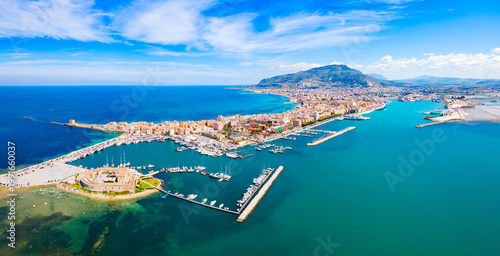 Tableau sur toile Trapani city aerial panoramic view in Sicily