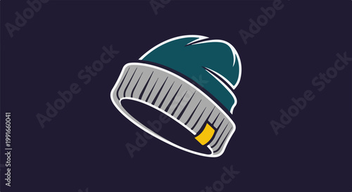 Stylized beanie hat with teal crown and gray ribbed band