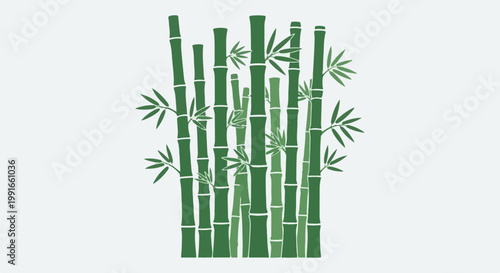 Stylized bamboo stalks with leaves in various shades of green