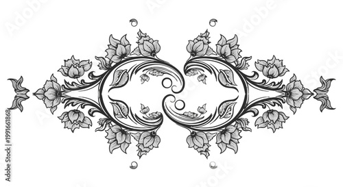 Ornate Oval Frame with Detailed Floral and Leaf Decoration on Isolated White Background