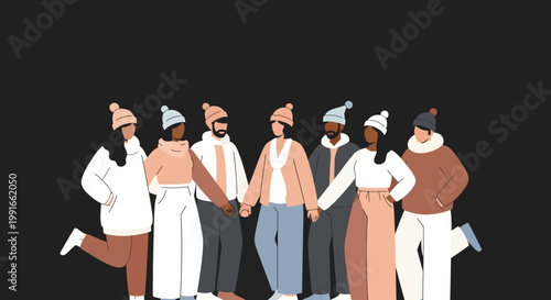 Diverse group of people standing together in modern outfits