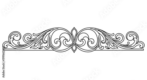 Elegant Vintage Floral Swirl Border Design Element on Isolated White Background
