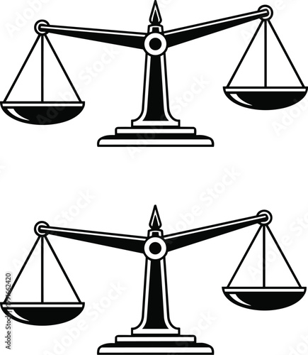 Set of justice scales icons representing law balance equality legal system court symbol and fairness concept vector illustration