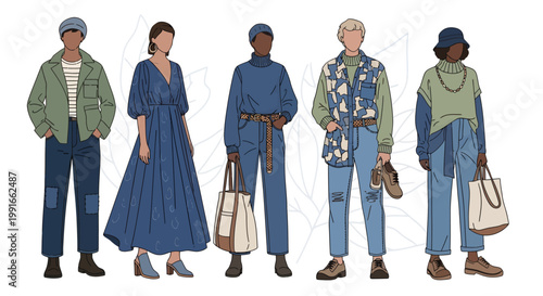 Diverse group of people standing in casual clothes and hats