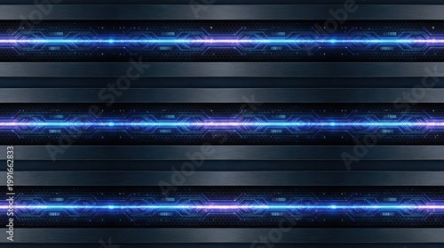 Futuristic Digital Background with Neon Blue Lines and Geometric Patterns in Dark Setting