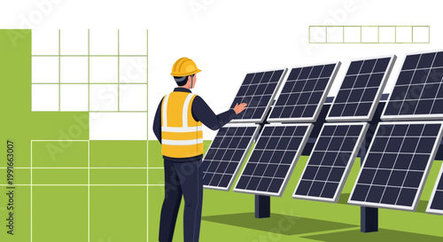 Engineer Inspecting Solar Panels Renewable Energy Installation