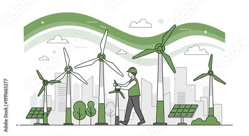 Wind Turbine Farm with Renewable Energy and Sustainable City