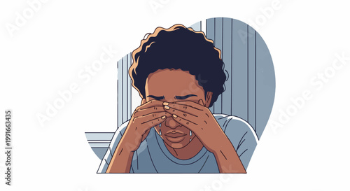 Sad person crying with hands covering face